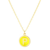 14K Yellow Enamel P Initial Necklace